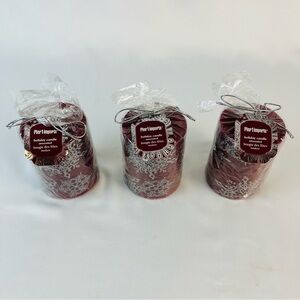 NEW Pier 1 Imports Snowflake Gem Holiday Glam Candles Deep Red/Burgundy Silver
